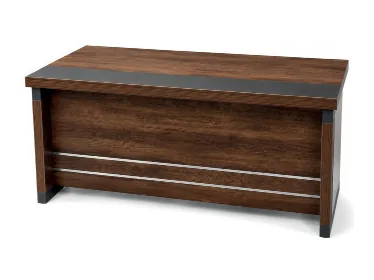 Walnut executive table with a grey top band and silver trim